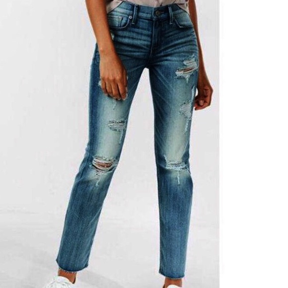 Express Denim - Express Straight Cropped Destroyed Jeans